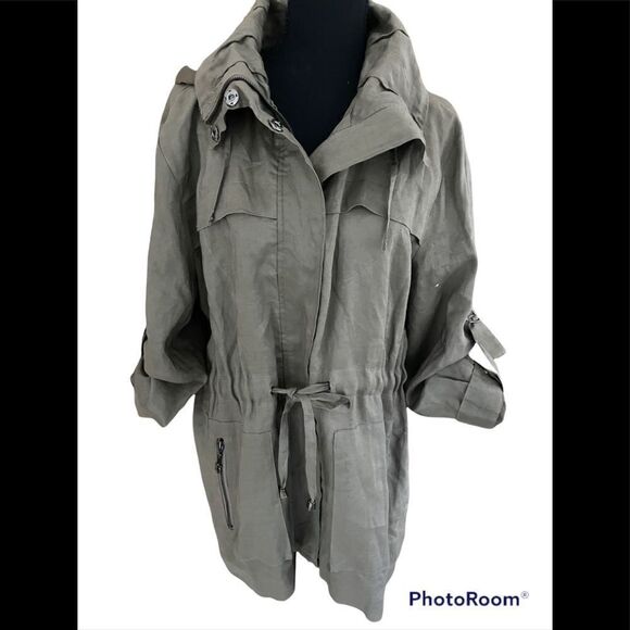 New with tags green PULI Ramie drawstring waist Safari style jacket , size XL - Picture 3 of 9